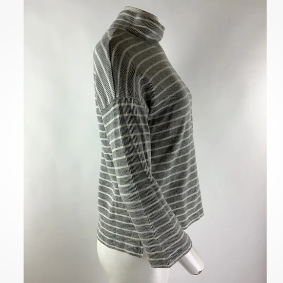 Madewell Sz XXS Note Funnelneck Knit Pullover Top Gray White 100% Cotton - Picture 4 of 6